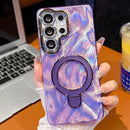 Electroplated Glitter Lens Film Texture Magnetic Metal Pivot Holder Shockproof Phone Case, For Samsung Galaxy S24 Ultra 5G