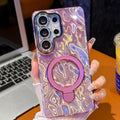 Electroplated Glitter Lens Film Texture Magnetic Metal Pivot Holder Shockproof Phone Case, For Samsung Galaxy S24 Ultra 5G