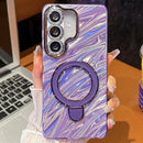 Electroplated Glitter Lens Film Texture Magnetic Metal Pivot Holder Shockproof Phone Case, For Samsung Galaxy S24 5G