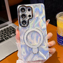 Electroplated Glitter Lens Film Texture Magnetic Metal Pivot Holder Shockproof Phone Case, For Samsung Galaxy S23 Ultra 5G