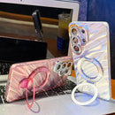 Electroplated Glitter Lens Film Texture Magnetic Metal Pivot Holder Shockproof Phone Case, For Samsung Galaxy A16 5G