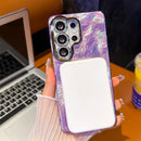 Electroplated Glitter Lens Film Texture Magnetic Metal Pivot Holder Shockproof Phone Case, For Samsung Galaxy S24 FE 5G