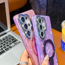 Electroplated Glitter Lens Film Texture Magnetic Metal Pivot Holder Shockproof Phone Case, For Samsung Galaxy A15 5G