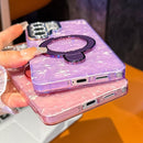 Electroplated Glitter Lens Film Texture Magnetic Metal Pivot Holder Shockproof Phone Case, For Samsung Galaxy A15 5G