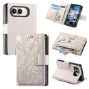 For iPhone Duo Flowers Leaves Zipper Wallet Leather Phone Case with Strap