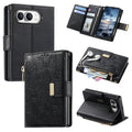 For iPhone Duo Flowers Leaves Zipper Wallet Leather Phone Case with Strap