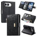 For iPhone Duo Flowers Leaves Zipper Wallet Leather Phone Case with Strap