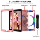 For iPad 9.7 (2018) & (2017) 360 Degree Rotation PC + Silicone Shockproof Combination Case with Holder & Hand Grip Strap & Neck Strap