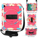 For iPad 9.7 (2018) & (2017) 360 Degree Rotation PC + Silicone Shockproof Combination Case with Holder & Hand Grip Strap & Neck Strap