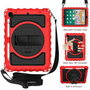 For iPad 9.7 (2018) & (2017) 360 Degree Rotation PC + Silicone Shockproof Combination Case with Holder & Hand Grip Strap & Neck Strap