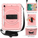 For iPad 9.7 (2018) & (2017) 360 Degree Rotation PC + Silicone Shockproof Combination Case with Holder & Hand Grip Strap & Neck Strap