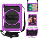 For iPad 9.7 (2018) & (2017) 360 Degree Rotation PC + Silicone Shockproof Combination Case with Holder & Hand Grip Strap & Neck Strap