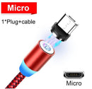 360° Charging Cable Magnetic Charger Cord For iPhone Type-C Micro USB 1M 2M