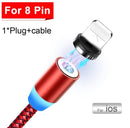 360° Charging Cable Magnetic Charger Cord For iPhone Type-C Micro USB 1M 2M