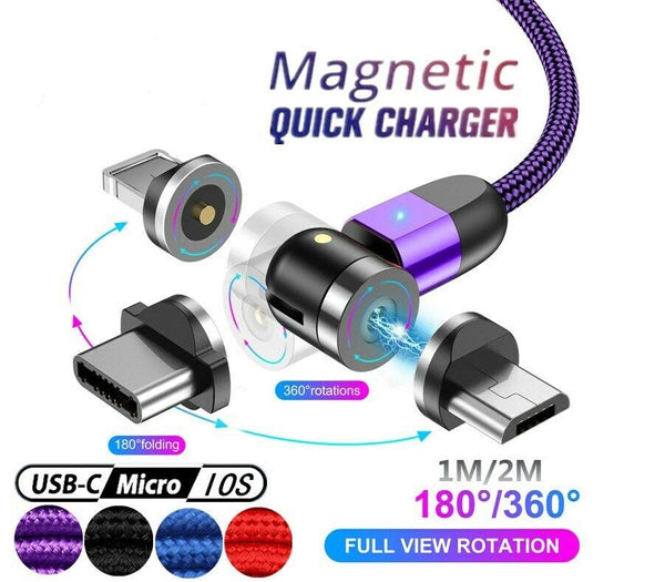 3-in-1 Magnetic Rotating Fast Charge Cable Date Cable 3A 360 Rotate  Magnetic Cable Micro USB Type C Cable For iPhone Samsung