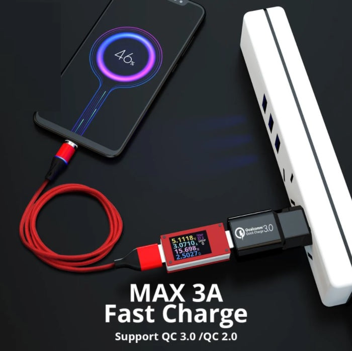 1 2M 360° Fast Charging Cable Magnetic Charger Cord For iPhone Type-C Micro USB