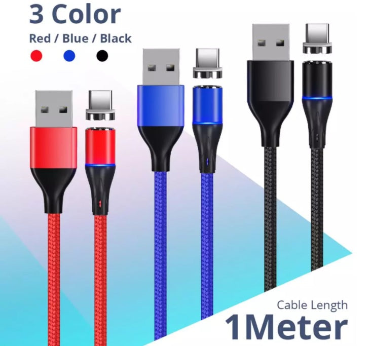 1 2M 360° Fast Charging Cable Magnetic Charger Cord For iPhone Type-C Micro USB