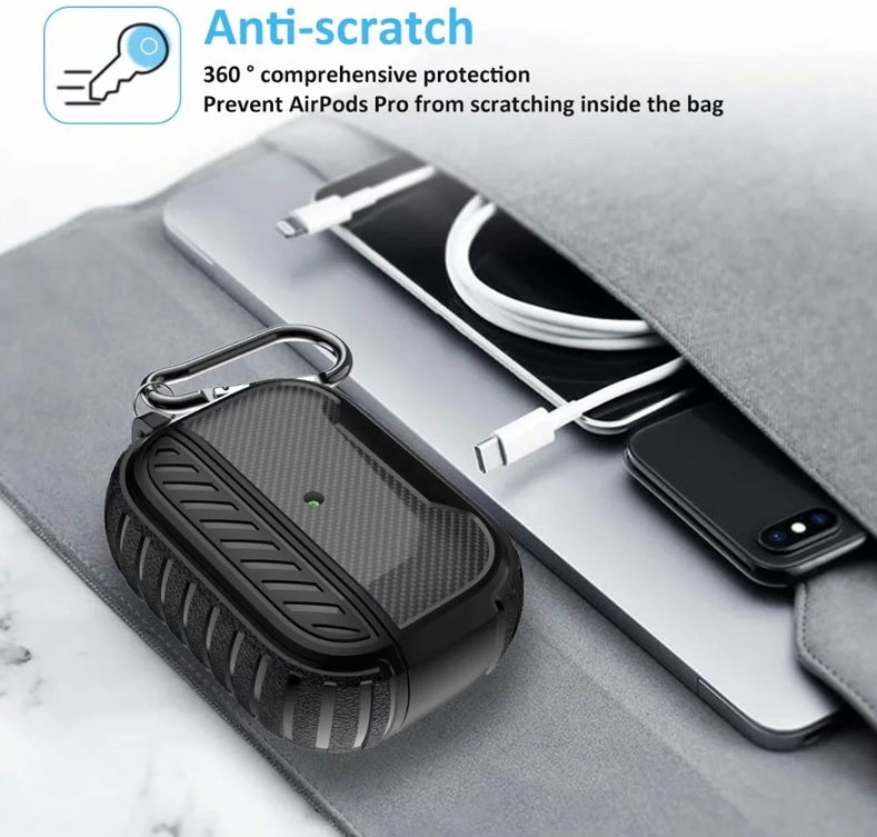 For AirPods Pro Rugged Shockproof Carbon Fibre Cover with hook Case