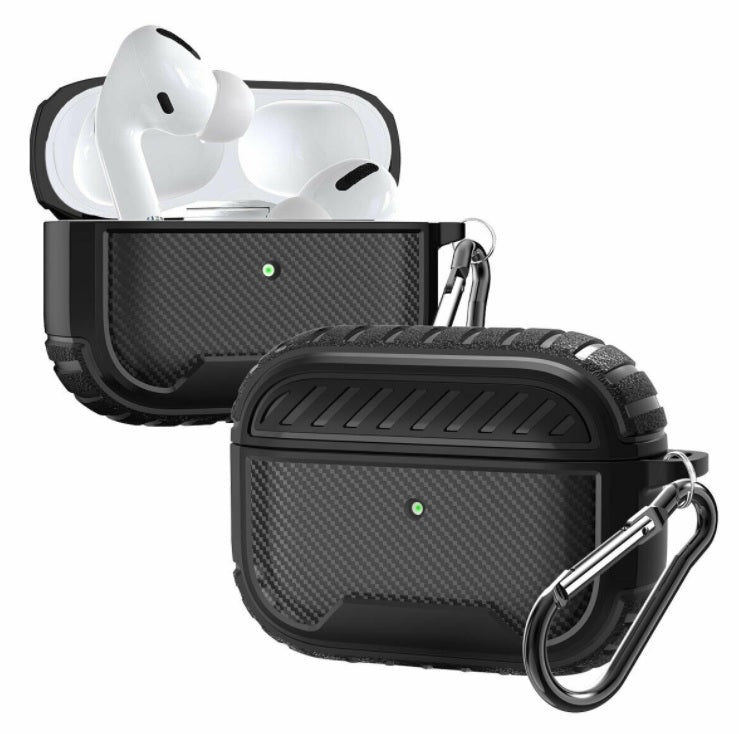 For AirPods Pro Rugged Shockproof Carbon Fibre Cover with hook Case