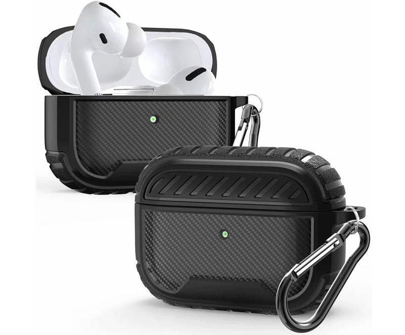 For AirPods Pro Rugged Shockproof Carbon Fibre Cover with hook Case