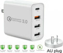 48W 4 Port Charger Quick Fast Charge 3.0 USB C Wall Power Adapter PD Type C For Samsung iPhone AU Plug