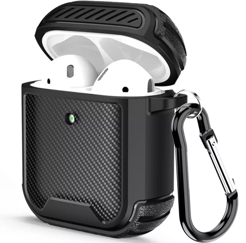 For AirPods 1/2 Rugged Shockproof Carbon Fibre Cover with hook Case