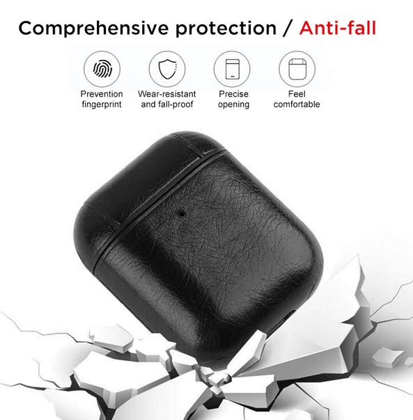 Shockproof Tough Slim Leather Cover For AirPods 1/2 Earphone Charging Case