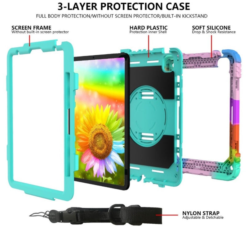 For iPad Pro 11''2018 Kids Heavy Duty Tough Rugged Strap Case Cover with pencil holder