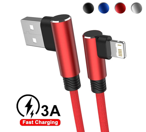 1M 2M 3M 90 Degree Fast Charger Lightning USB Charging & Data Sync Cable Lead For iPhone iPad 14 13 12 11