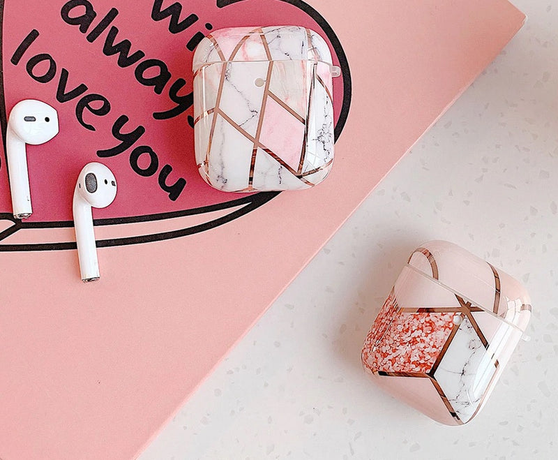 Marble Geometric Design Shockproof Protective For Apple Airpods 1 & 2