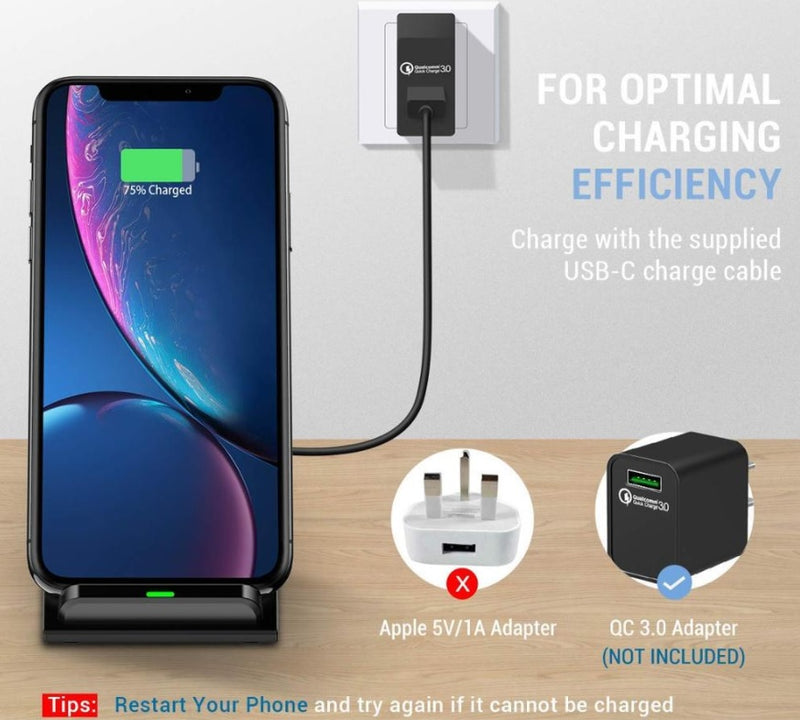 Fast Wireless Charger, 10W Wireless Charging Stand, Qi-Certified, Compatible iPhone XR/Xs Max/XS/X/8/8 Plus, Fast-Charging Galaxy S9/S9+/S8/S8+/Note 9